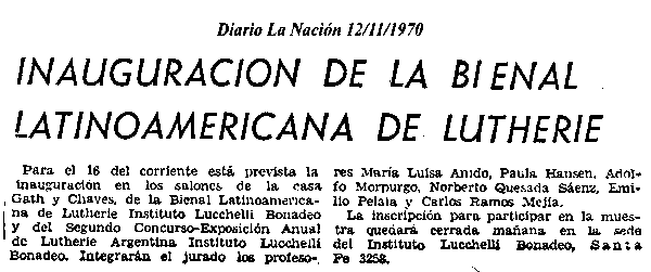 1970 - Inauguración de la Bienal Latinoamericana de Lutheria