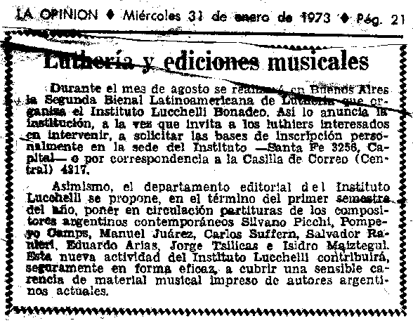 1973 - Lutheria y Ediciones - Diario La Opinion