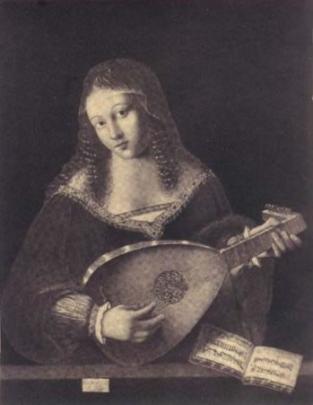 Mujer tocando la mandolina Bartolomeo Veneto. 1era mitad del siglo XI.