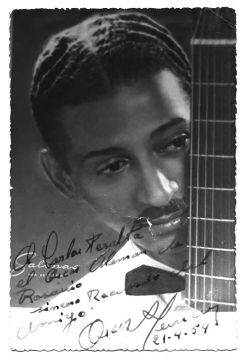 Oscar Aleman - Foto dedicada al guitarrista Carlos Peralta 1954